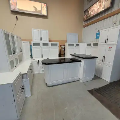 White Shaker Kitchen with Multi-Level Island, View more
