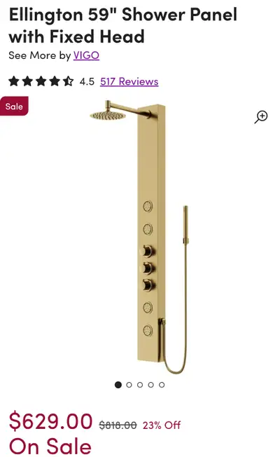 Gold VIGO Ellington 59" Shower Panel with Fixed Head $570 OBO, View more
