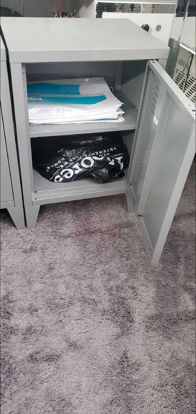 These two pre-loved IKEA PS metal locker-style nightstands are in good condition and ready to organi...