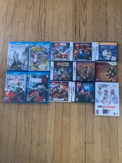 Je vends un lot de jeux vidéo Nintendo Wii. Propres et complets. Wii U: Assassin’s Creed III Rabbids...