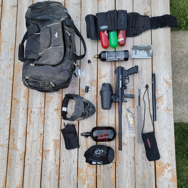 Tippmann A5 paintball marker set. Mask, barrel, tank, camo set