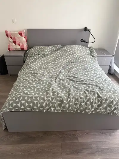 IKEA Malm Grey bed frame. Double-sized. Headboard, with storage drawers underneath. Sleep country ma...