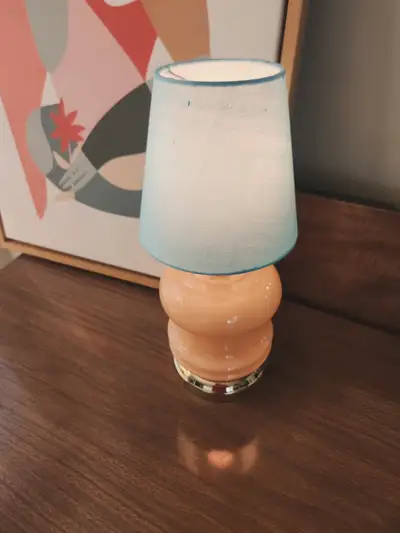 1980s micro Peach Bubble Accent Lamp with Blue Shade, View more