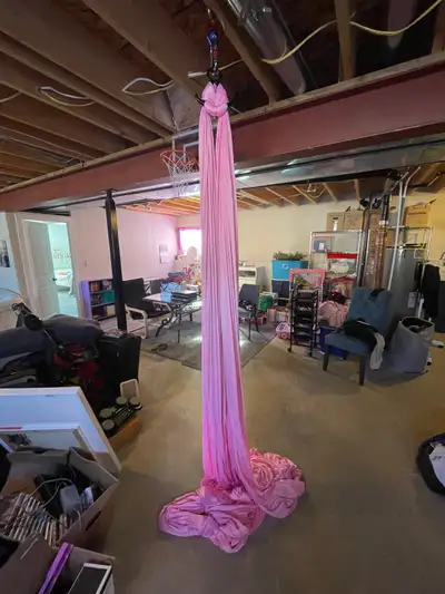 AERIAL SILKS ( w/ ceiling mount, carabiners, and daisy chains), View more