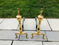 Vintage Solid Brass Andirons with cast iron spur