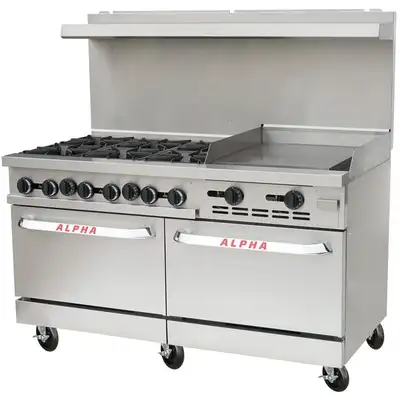 Commercial 6 Burners + 24" THERMOSTATIC Griddle Stove Top Range, View more