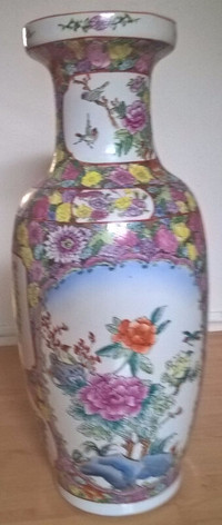 Vintage Chinese Hand Painted Porcelain Vase with Peony Flowers