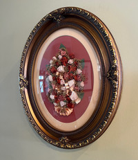 Vintage Convex Glass Framed Floral Art