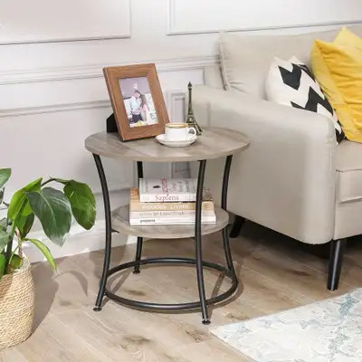 VASAGLE Round End Table with 2 Shelves, View more