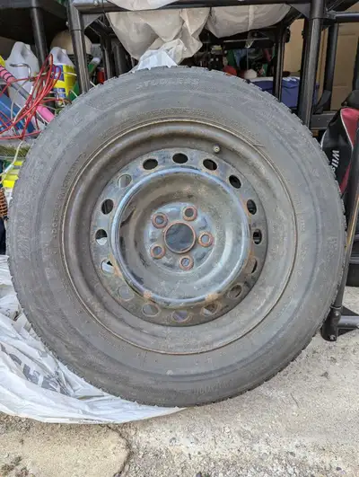 Four used winter tires on steel rims. BF Goodrich Blizzak 195/65R15 used 5 years on Toyota Corolla....