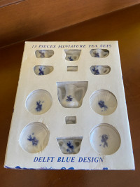 Vintage 13 Piece Delft Blue Miniature Tea Set Doll House in Box