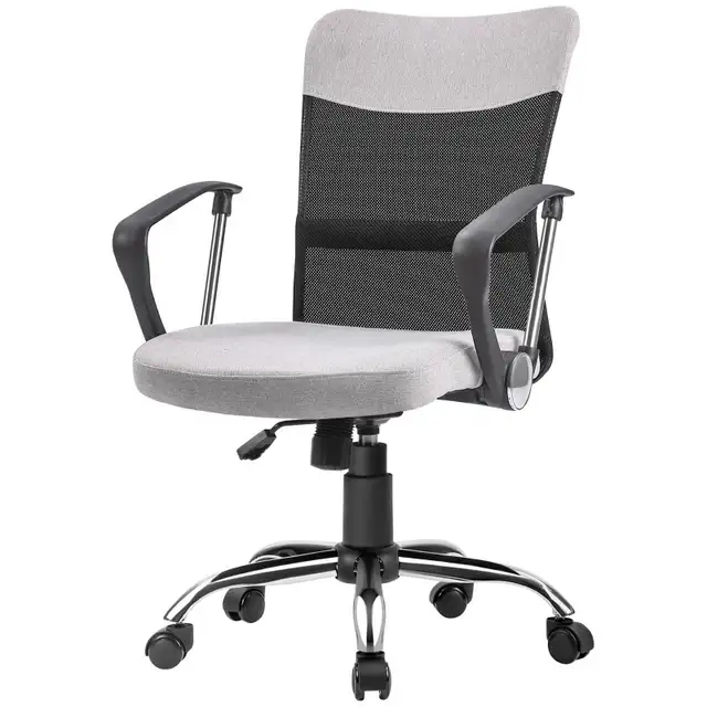 Mid Back Office Chair, Linen Adjustable Office Chair with Lumbar in Chairs & Recliners in Markham / York Region - Image 3