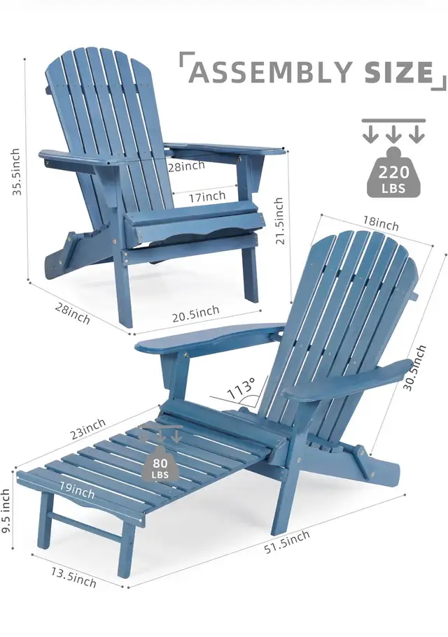Wooden Outdoor Folding Adirondack Chair with Ottoman, Pre-Assemb in Patio & Garden Furniture in Hamilton - Image 4