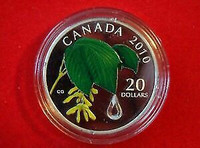2010  $20 PURE SILVER COIN ~ Maple Leaf with Crystal Raindrop