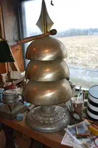 HUGE Antique 1870's Counter Top 3 PARTS Brass BELL