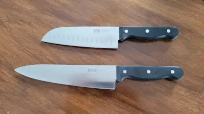 Kitchen Knives - Ikea Vardagen Chef’s Knife and Santoku ●$18.00 or best offer for the pair of knives...