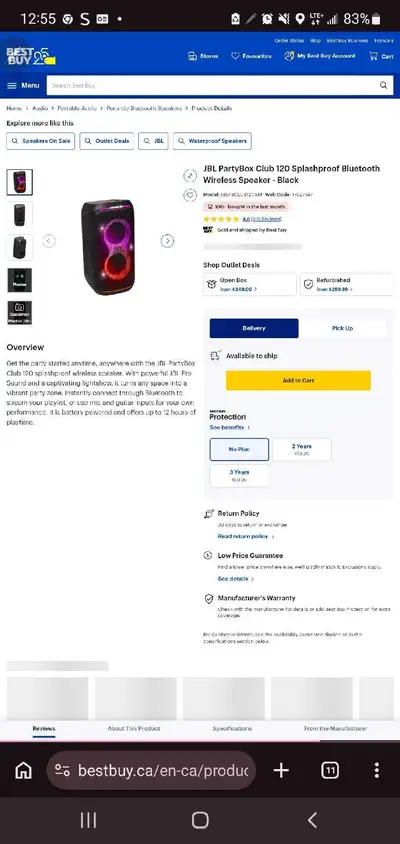 JBL PartyBox Club 120 Bluetooth Speaker, View more