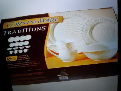 Corning Ware plates, saucers and cups set - best offer (new), View more