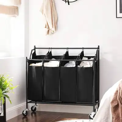 Heavy-Duty 4-Bag Rolling Laundry Sorter, Storage Cart with Wheel, View more