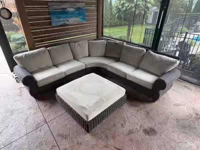 $350 obo for outdoor sectional and ottoman. As is. Sectional frame and whicker are in decent conditi...