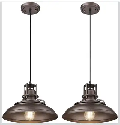 Brand New!Farmhouse Hanging Pendant Lights – Bronze Finish(12”), View more
