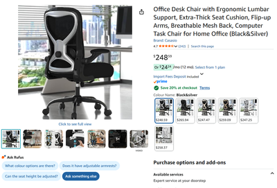 ⭐New⭐ Black Mesh Office Chair w/Lumbar Support, Extra-Thick Seat, View more