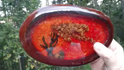 Very cool resin wall hanging from Aruba. Made from Kwihi wood, with beach sand, coral, shells and fl...