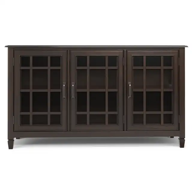Connaught 60"W Solid Wood 3-Shelf Storage Cabinet Buffet w/Glass in Bookcases & Shelving Units in Hamilton - Image 3