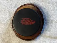 1972 OHA HAMILTON RED WINGS GAME USED PUCK on wood display !