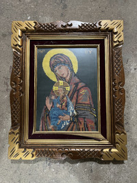 Vintage Needlepoint Art (With Frame) - Baby Jesus