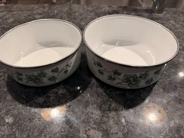 2 vintage ivy enamelware nesting bowls