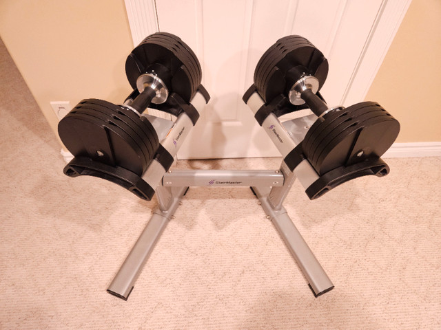 50 LB Adjustable Dumbbells with Stand in Exercise Equipment in Edmonton