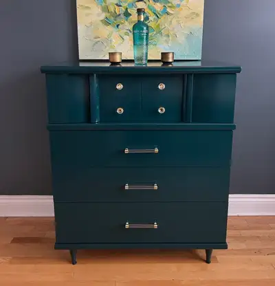 SOLD—Vintage Peacock Tallboy Dresser, View more