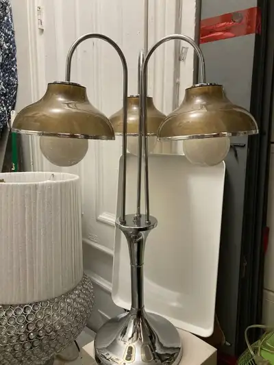 Retro Mid Century Chrome Table Lamp with Lucite Shades and bulbs, View more