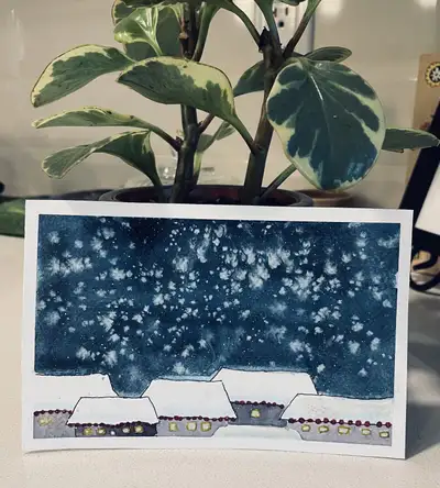 Watercolor Snowy Town painting, View more