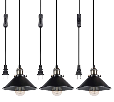 3-pack Laboreducer Pendant Light, black, plug in, 16 ft cord, View more