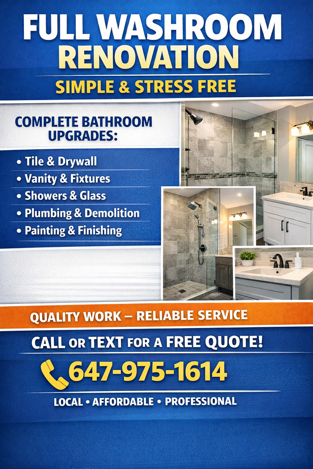 COMPLETE BATHROOM RENOVATIONS - RELIABLE AND AFFORDABLE in Renovations, General Contracting & Handyman in Oshawa / Durham Region - Image 2