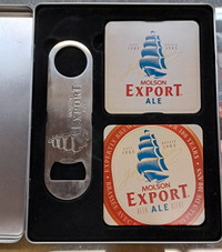 Beau Coffret Molson 4 Sous Verres et Debouche