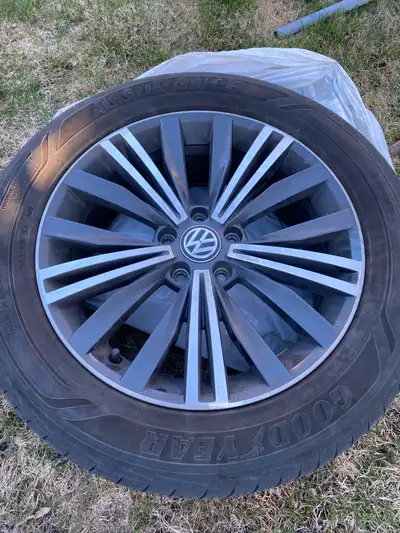 Hi, I am selling a set of 4 Goodyear summer tires on Volkswagen rims. They came off a 2020 Tiguan SU...