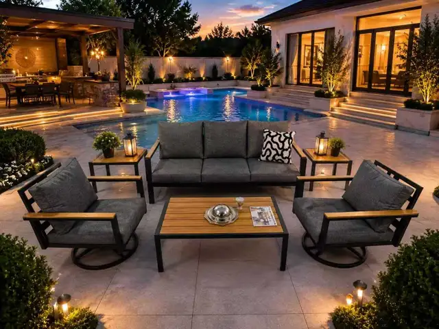 5-Piece Outdoor Patio Furniture Set, 360° Swivel Rocker chair.. in Patio & Garden Furniture in Markham / York Region - Image 2