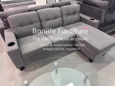 Brand new grey fabric sectional sofa on special 73” by 50” For Only $329 Limited time offer only, hu...