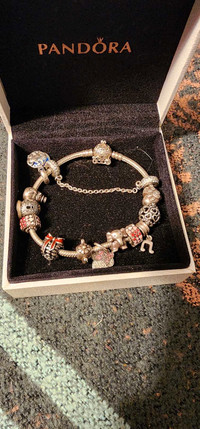 Pandora bracelet with Cinderella carriage clasp & charms/clips