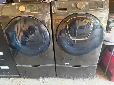 Samsung washer and dryer 2 years old comes with base drawers on both dryer works perfect washer need...