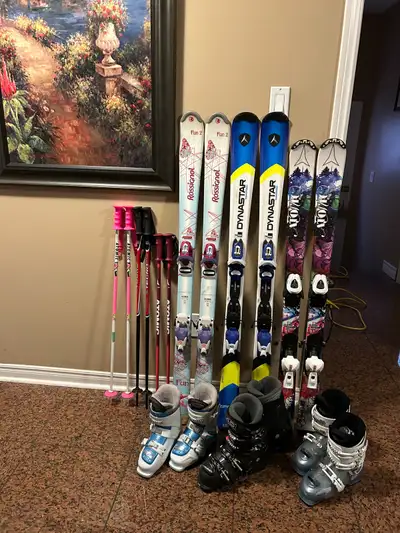kids ski with boots , poles , View more