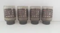 SET OF 4 VINTAGE  CHECKER BOARD COPPER DESINGN GLASSES