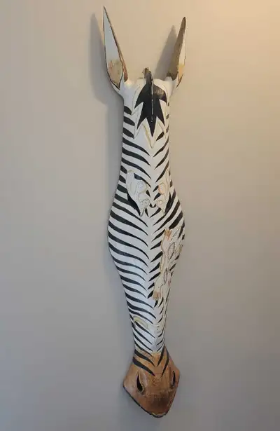 39"H x 8"W Zebra Wall Decor Mask Hand Made in Bali., View more
