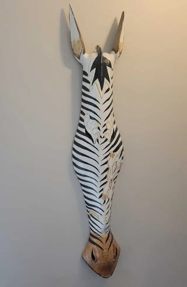 39"H x 8"W Zebra Wall Decor Mask Hand Made in Bali. in Home Décor & Accents in Red Deer - Image 2