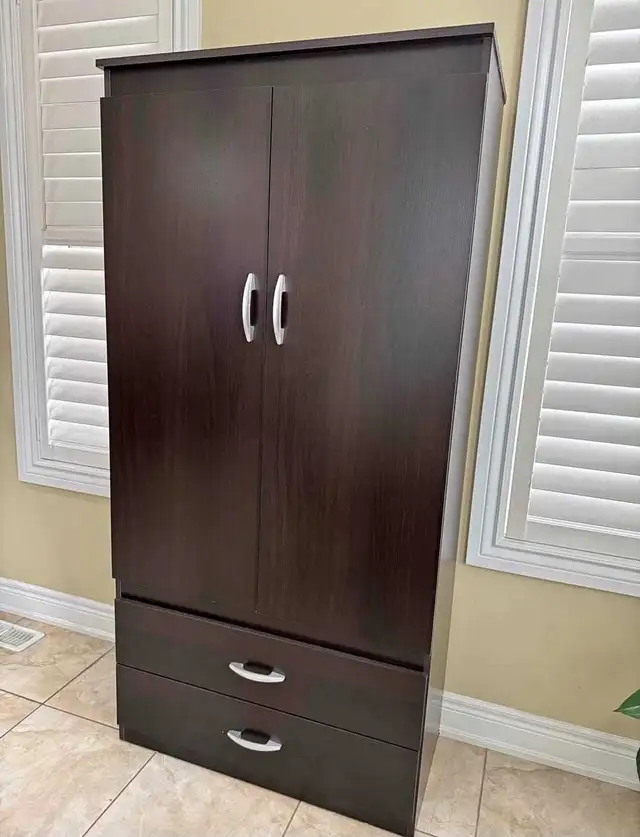 Modern 2-Door Wardrobe Armoire with 2 Drawers – Brown & White in Dressers & Wardrobes in City of Toronto - Image 3