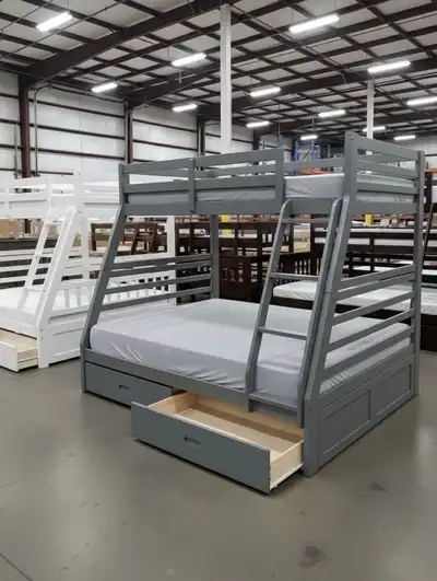 Twin Over Double Bunk Bed with Storage Drawers – Brand New, View more