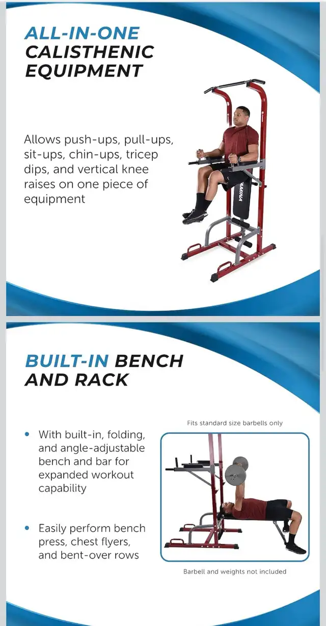 Power Tower with Foldable Padded Bench, Push Up Station, and Bar in Exercise Equipment in Ottawa - Image 5